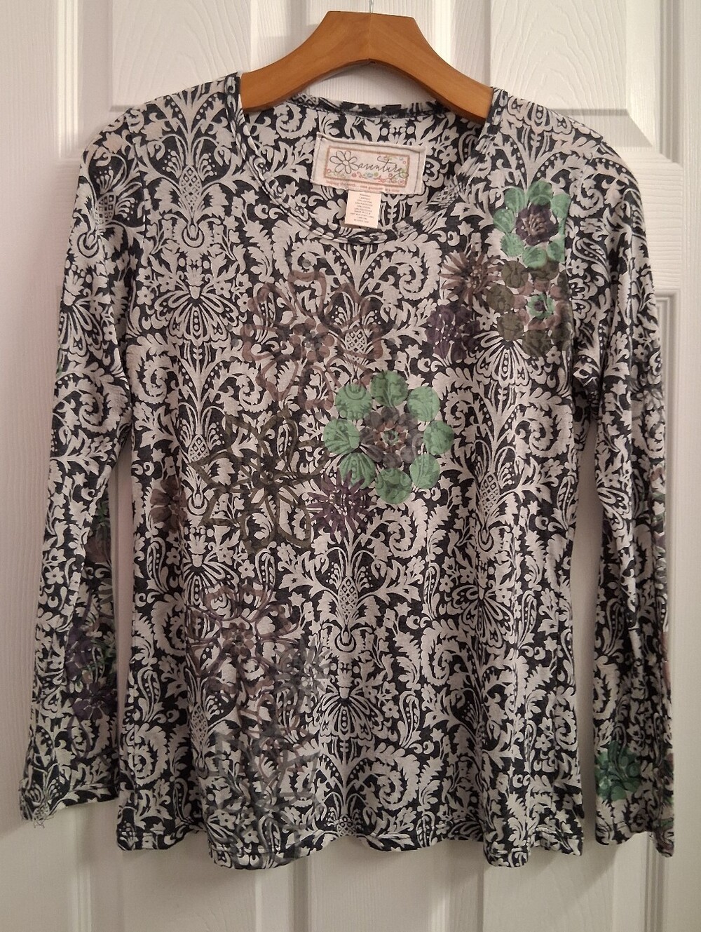 Y2K Aventura Long Sleeve Shirt Medium Burnout Semi Sheer